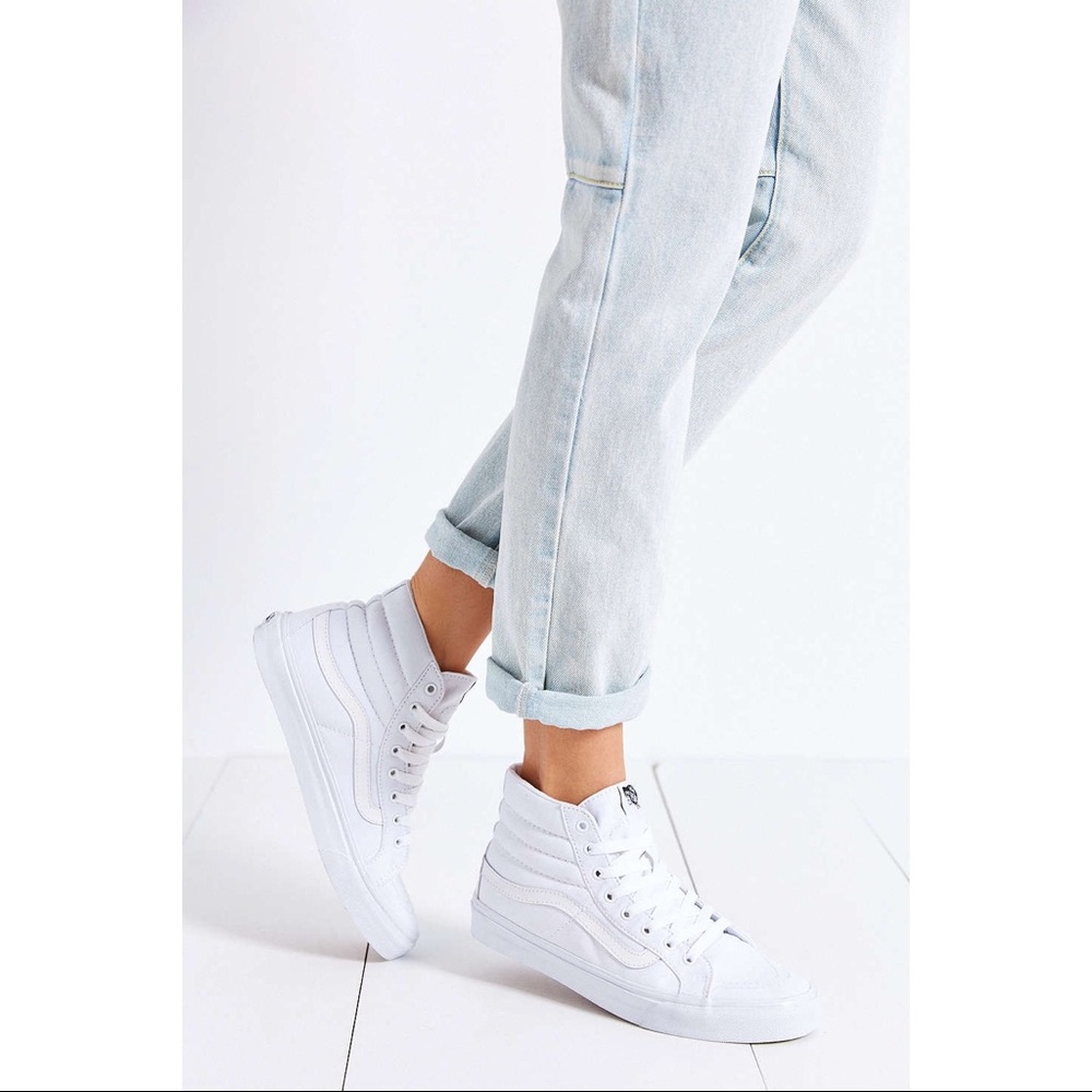 💎Iridescent💎 White Leather Sk8 Hi Vans w Zips